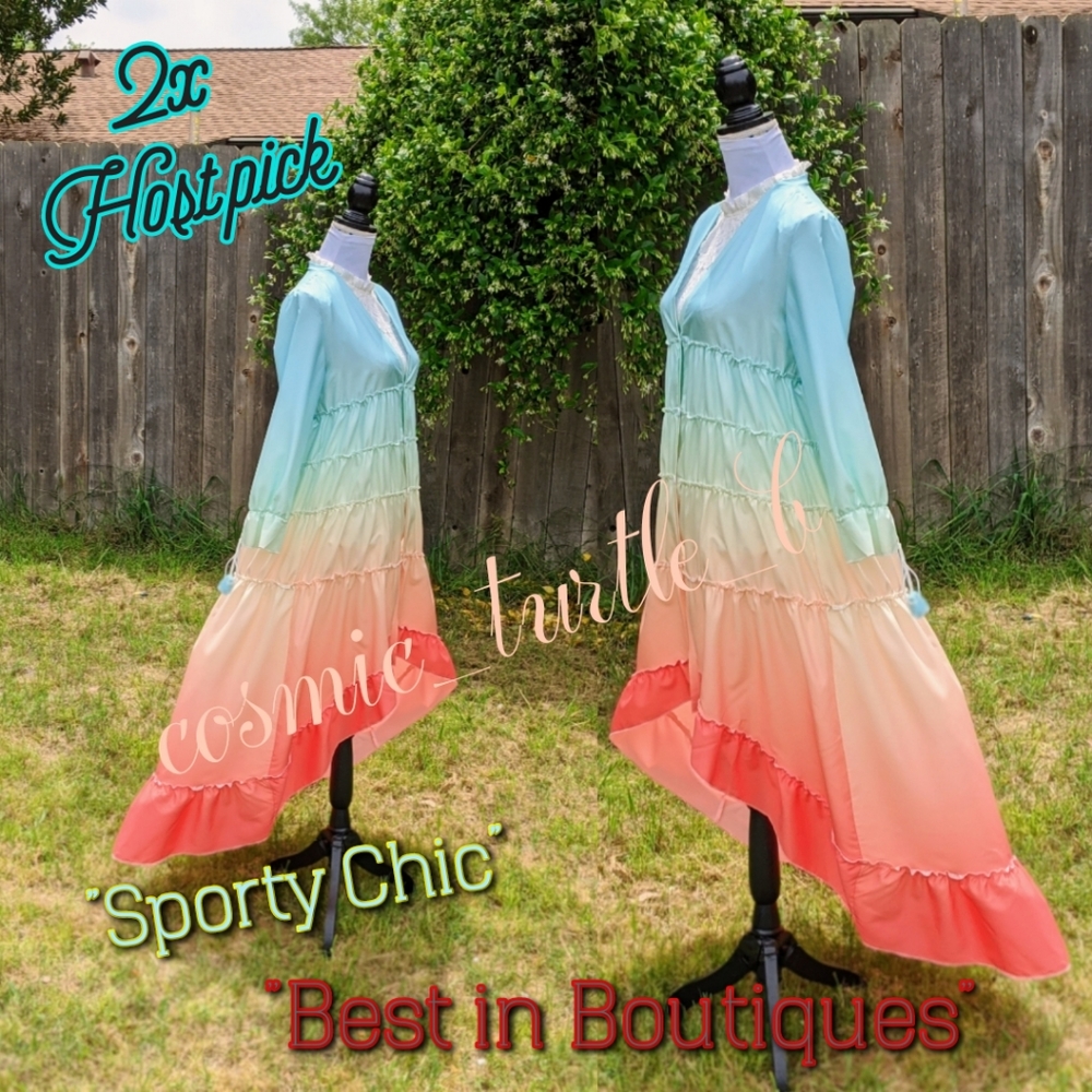 2X HP Rainbow Ombre Hi-Low Maxi Dress cover up - Picture 5 of 8